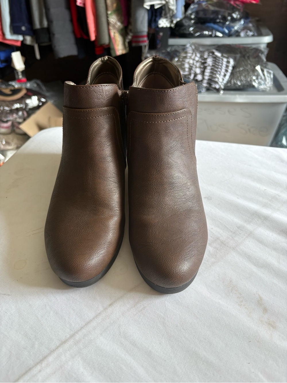 Life Stride Brown Leather Ankle Booties